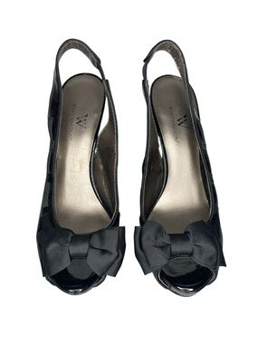Worthington Solid Black Open Toed High Heels w/ Bow Detail